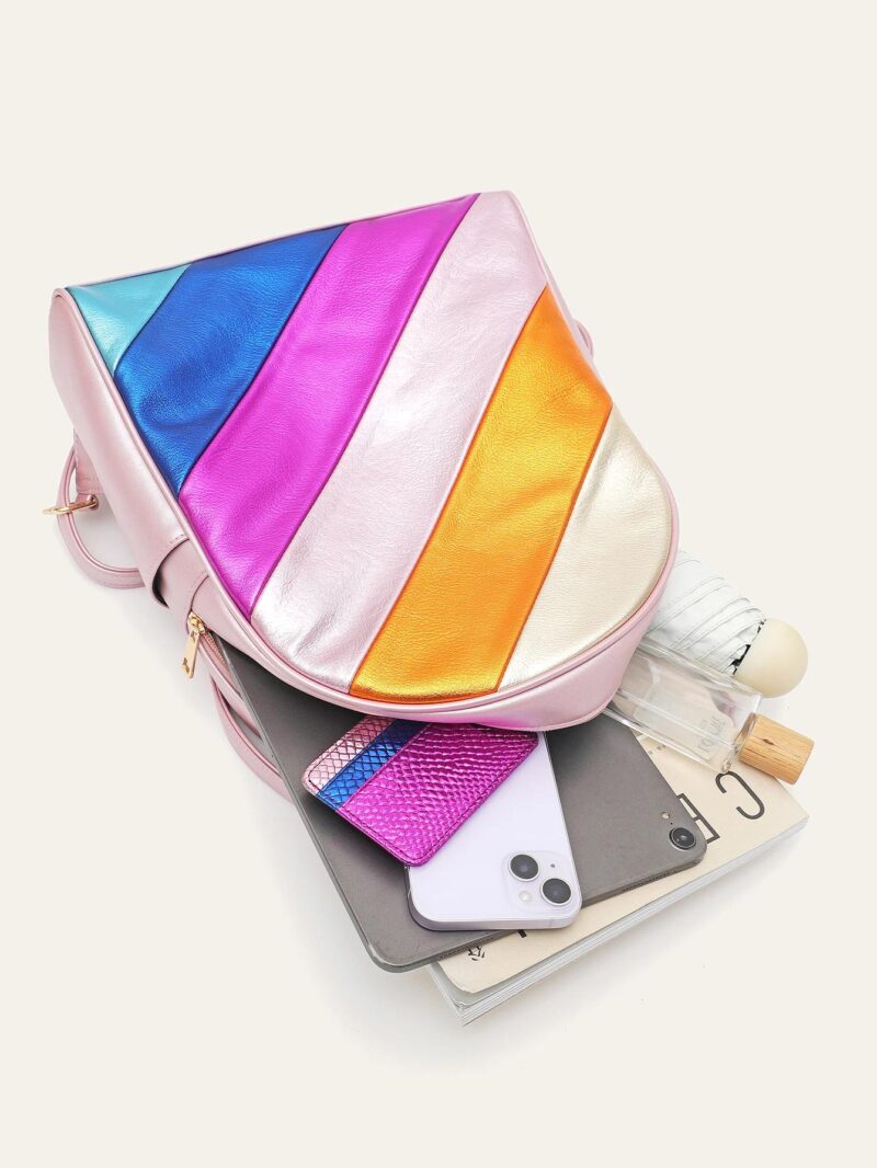 Women's Colorful Metallic PU Leather Backpack - Image 4