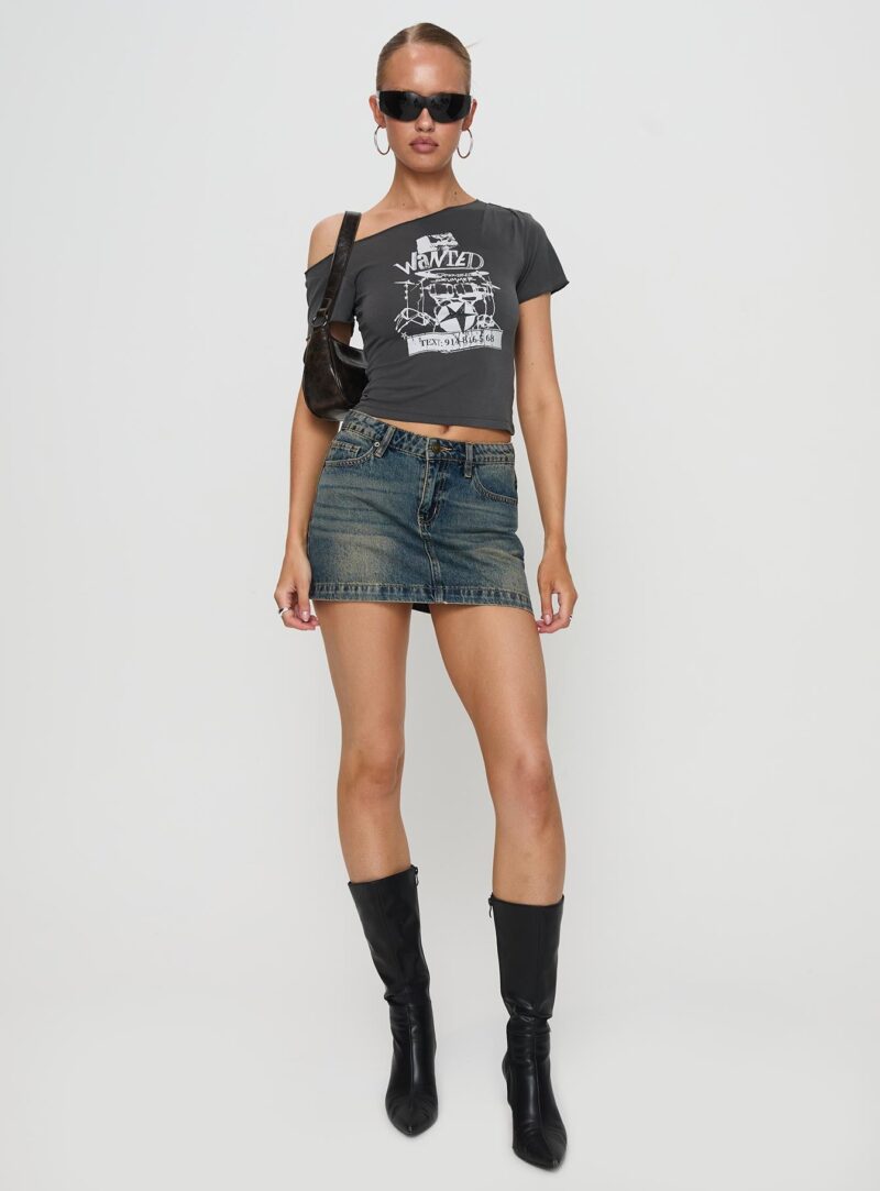 Y2K High Waist Denim Mini Skirt with Bow Print - Image 6