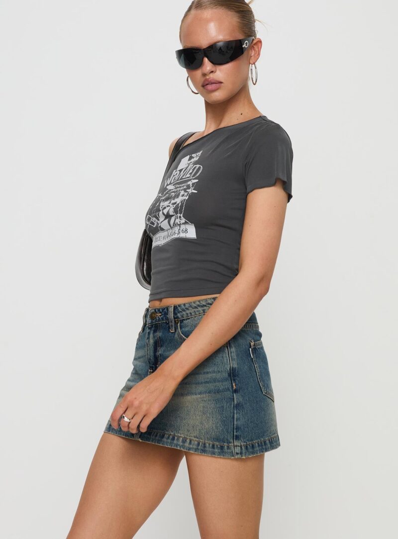 Y2K High Waist Denim Mini Skirt with Bow Print - Image 3