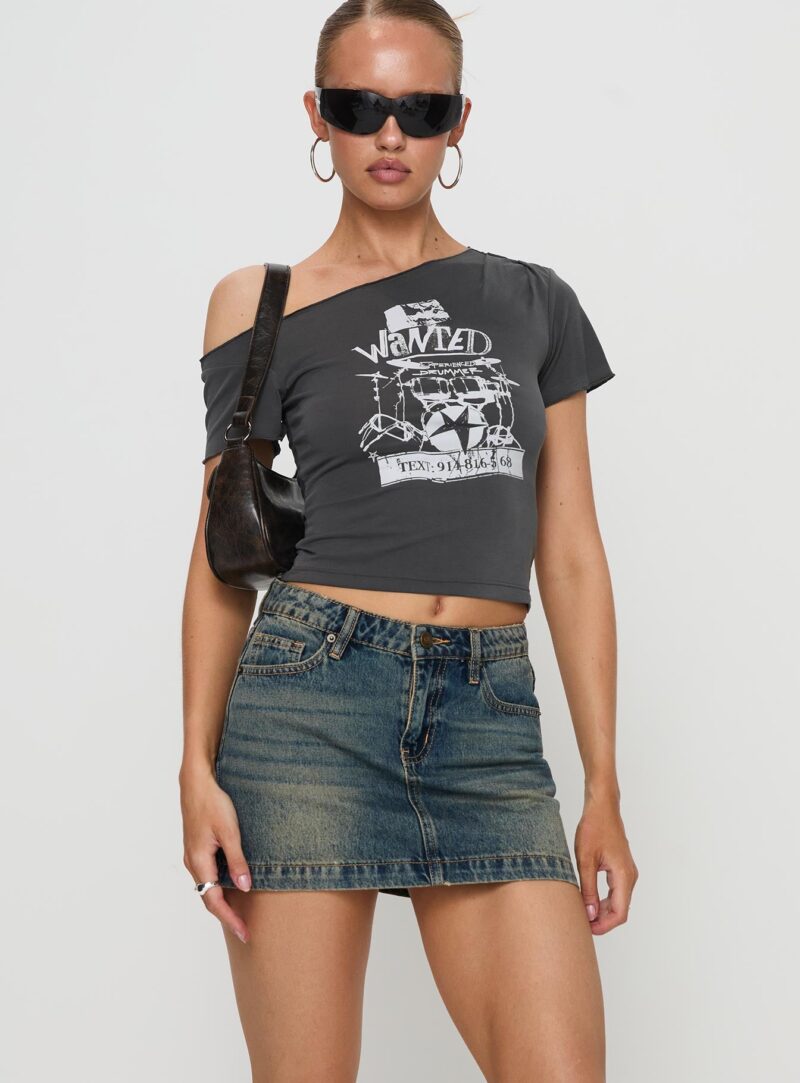 Y2K High Waist Denim Mini Skirt with Bow Print - Image 2