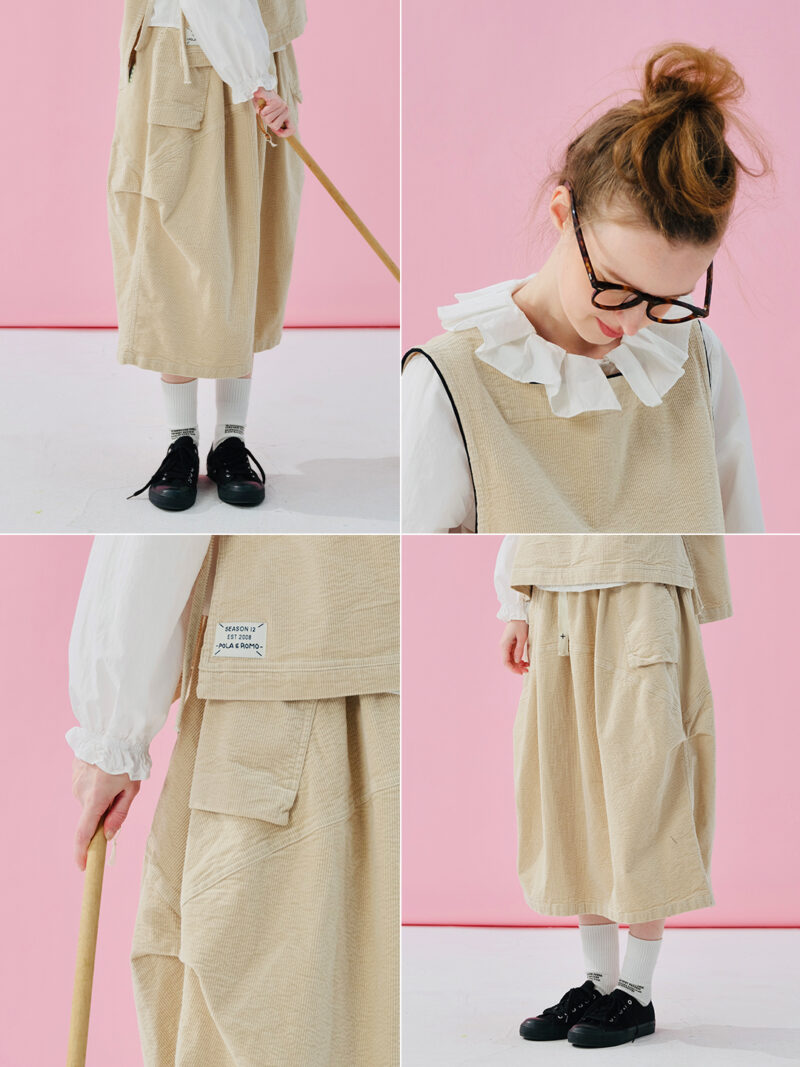 Spring Cotton Washed Corduroy Lantern Skirt with Pockets - Image 7