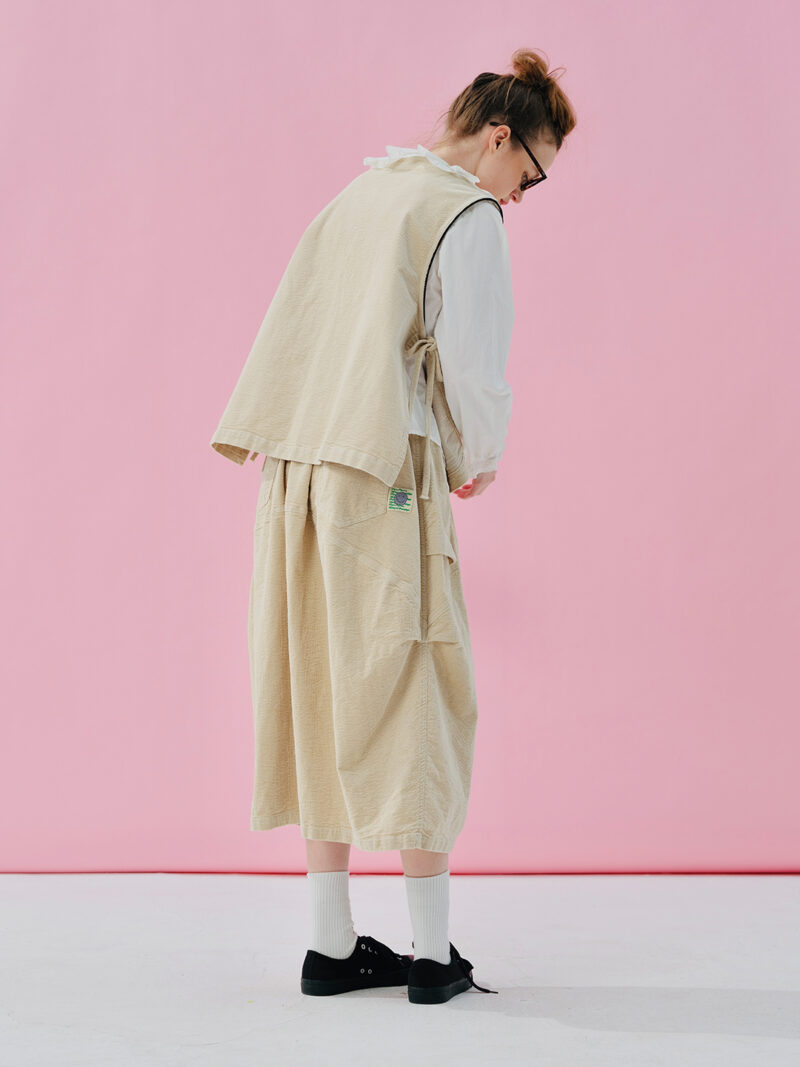 Spring Cotton Washed Corduroy Lantern Skirt with Pockets - Image 4