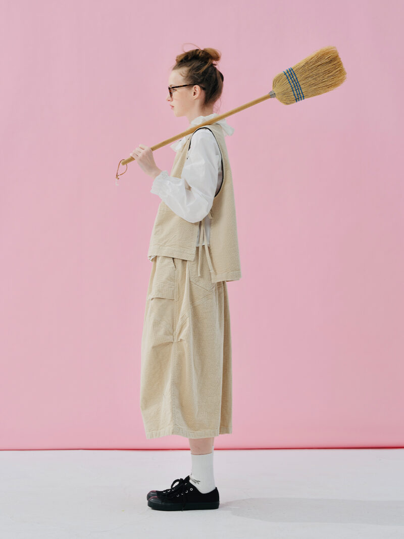 Spring Cotton Washed Corduroy Lantern Skirt with Pockets - Image 3