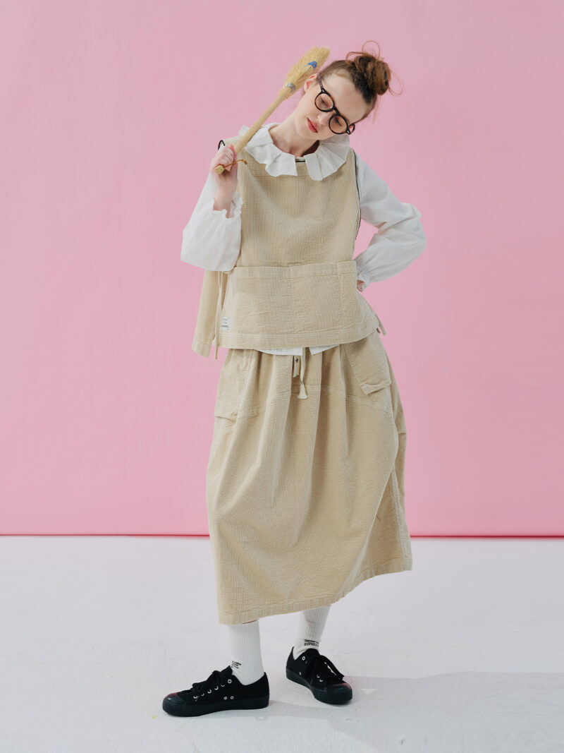 Spring Cotton Washed Corduroy Lantern Skirt with Pockets - Image 6