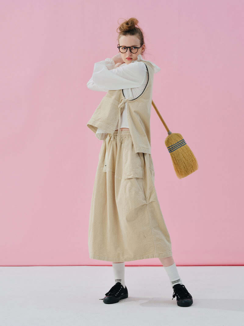 Spring Cotton Washed Corduroy Lantern Skirt with Pockets - Image 2