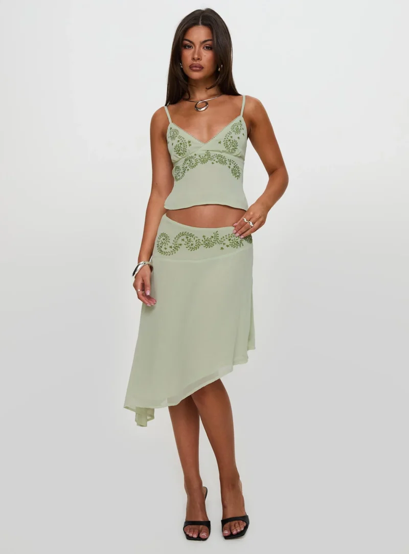 Women's 2 Piece Floral Print Cami Top and Asymmetrical Midi Skirt Set - Image 2