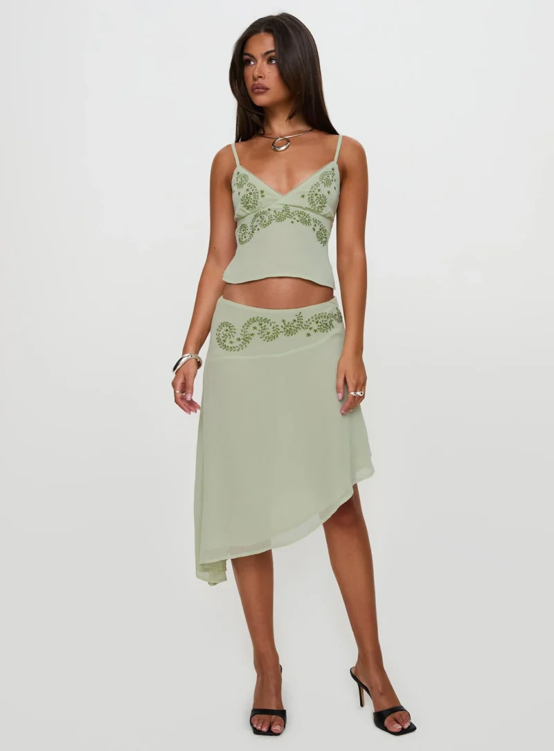 Women's 2 Piece Floral Print Cami Top and Asymmetrical Midi Skirt Set - Image 3