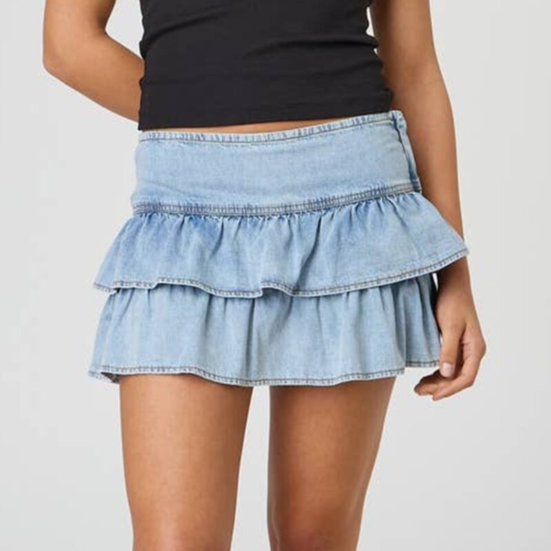 Summer Layered Ruffle Denim Mini Skirt