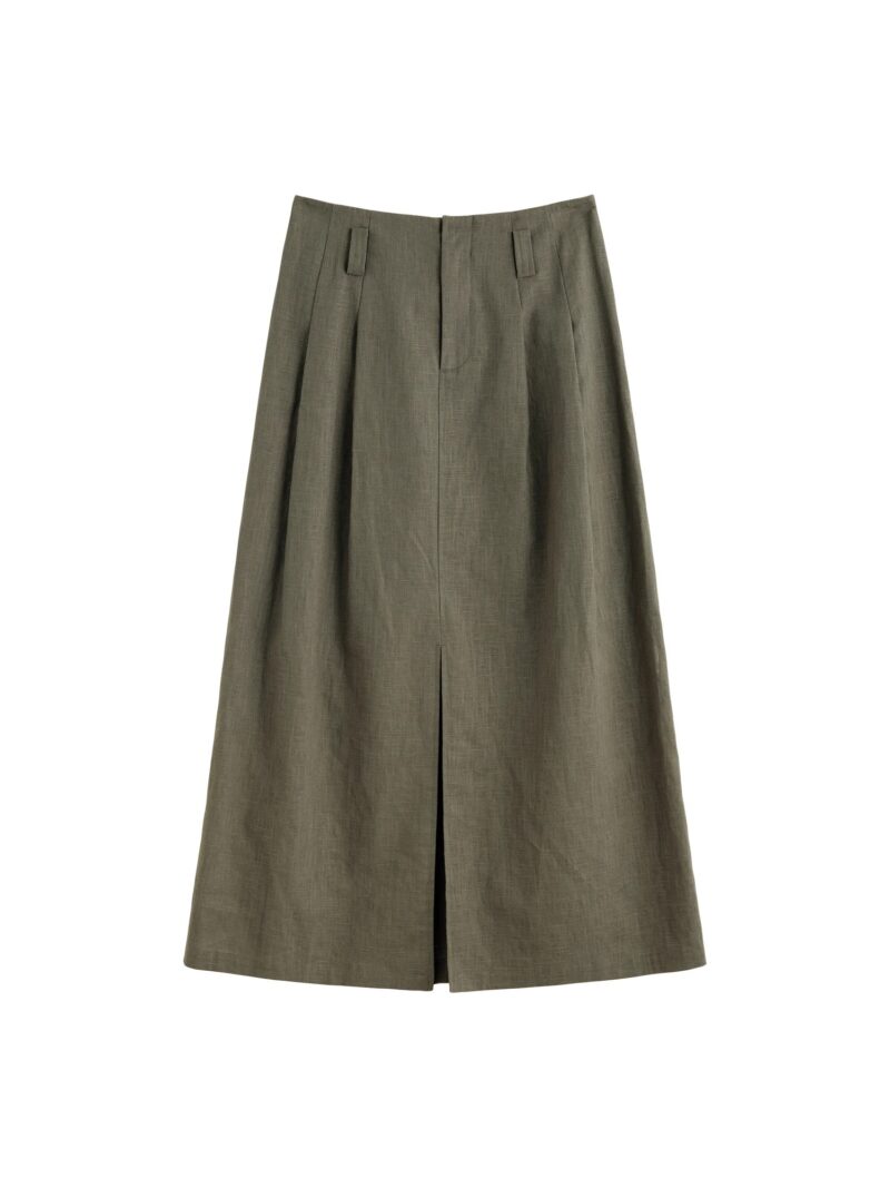 Summer Linen Cotton A-Line Midi Skirt with Triple Vents - Image 6