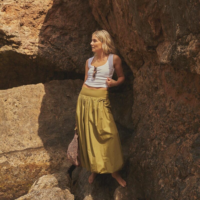 Y2K High Waist Bubble Maxi Skirt with Ruffle Hem