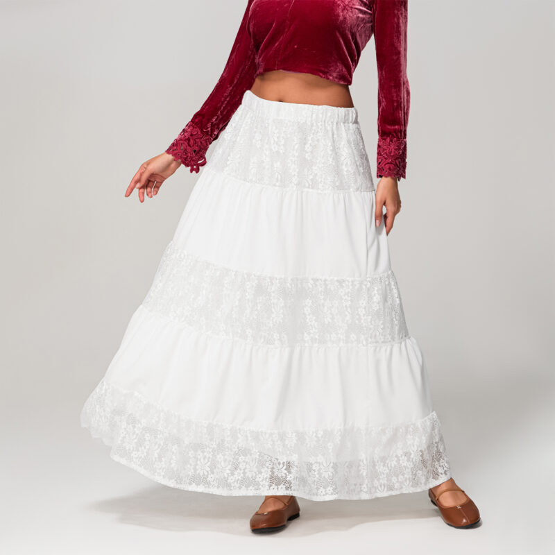 Elegant High Waist Lace A-Line Skirt for Women - Ankle Length Summer Style