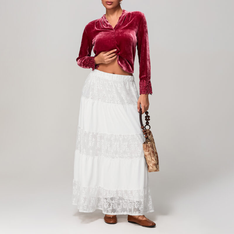 Elegant High Waist Lace A-Line Skirt for Women - Ankle Length Summer Style - Image 2