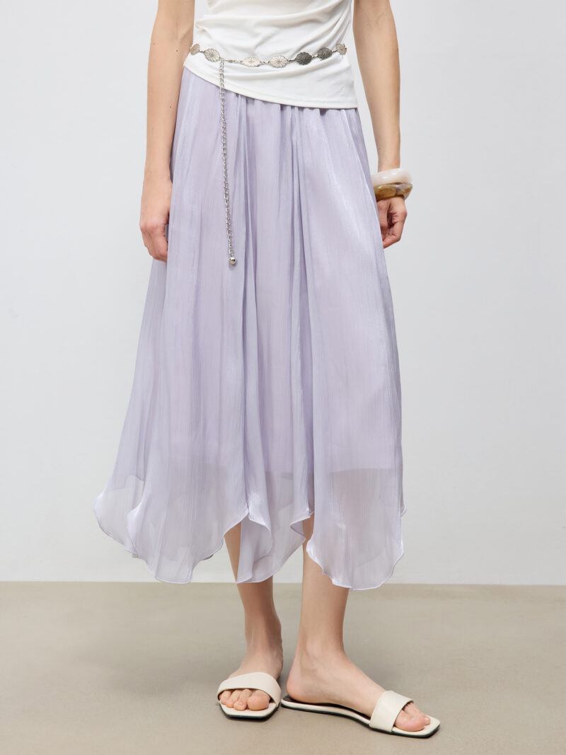 Glossy Irregular A-Line Tulle Skirt for Women - Image 2