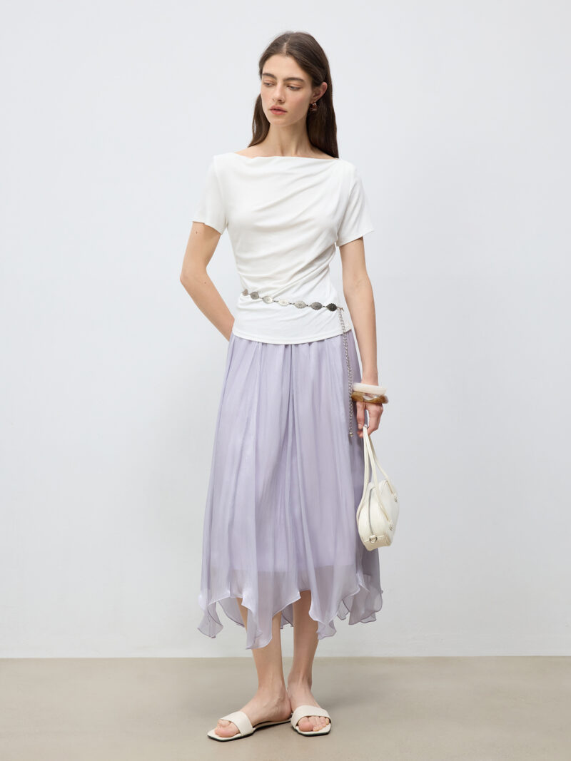 Glossy Irregular A-Line Tulle Skirt for Women - Image 5
