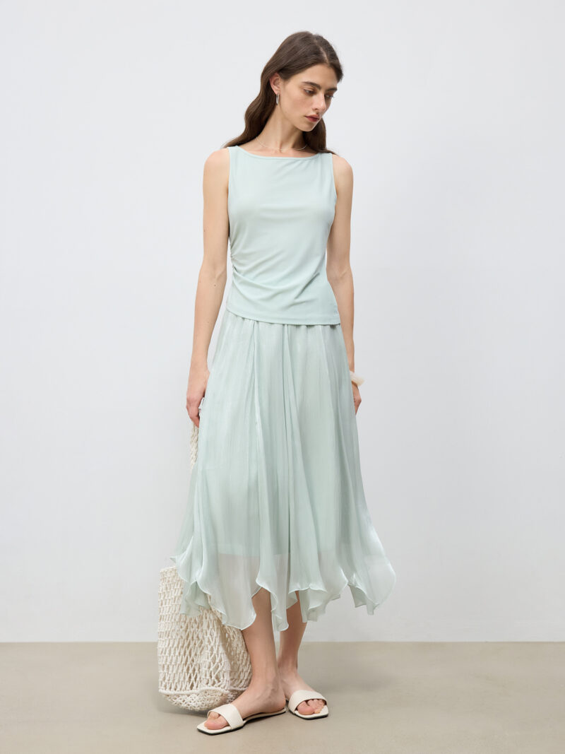 Glossy Irregular A-Line Tulle Skirt for Women - Image 7