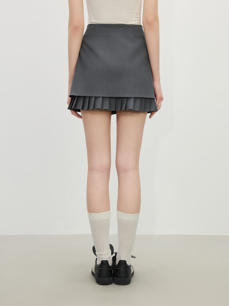 Minimalist Chic Grey Bow Tie Pleated A-Line Skirt for Women - Image 4