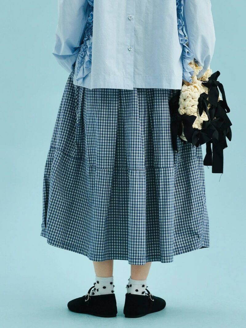 Summer Washed Plaid Cotton A-Line Skirt with Pockets - Image 5