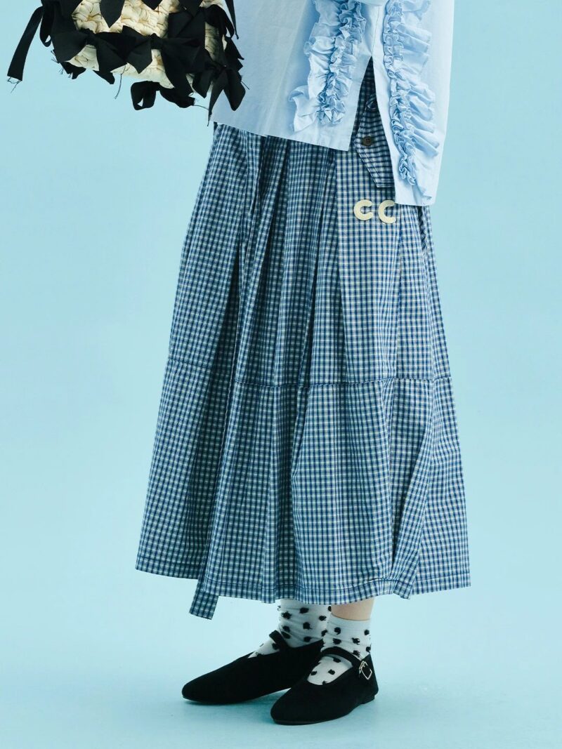 Summer Washed Plaid Cotton A-Line Skirt with Pockets - Image 6