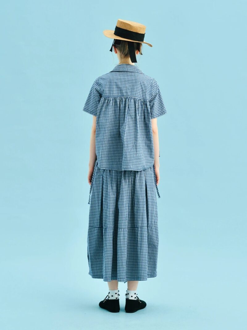 Summer Washed Plaid Cotton A-Line Skirt with Pockets - Image 3