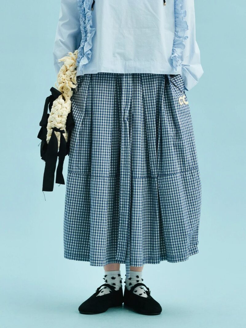 Summer Washed Plaid Cotton A-Line Skirt with Pockets - Image 2