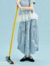 Artistic Plaid Cotton A-Line Lantern Skirt with Pockets