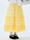 Yellow Checkered A-Line Skirt with Lace – Summer Casual Mid-Calf Skirt