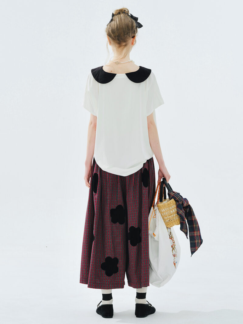 Red Checkered Wide-Leg Pants for Women - Image 4
