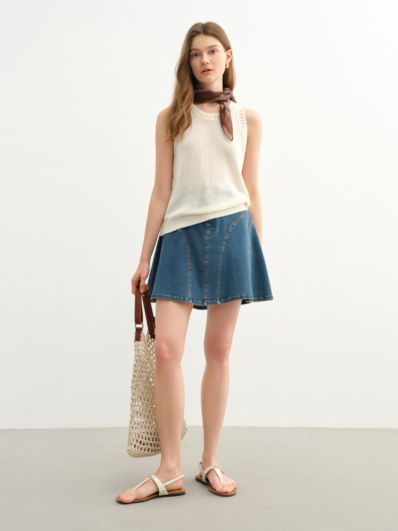 Plus Size High-Waisted Denim A-Line Mini Skirt - Image 3