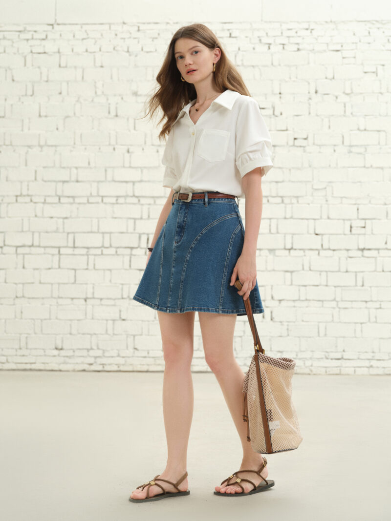 Plus Size High-Waisted Denim A-Line Mini Skirt - Image 4