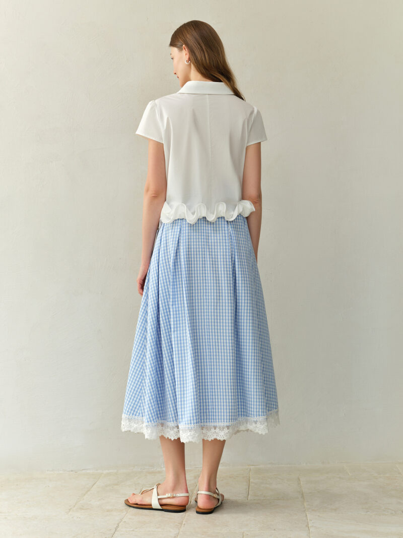 Plus-Size Blue and White Checkered A-Line Skirt - Image 5