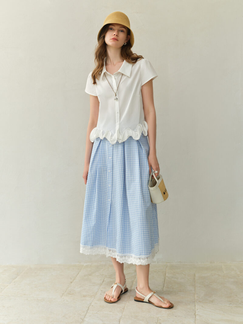 Plus-Size Blue and White Checkered A-Line Skirt - Image 4