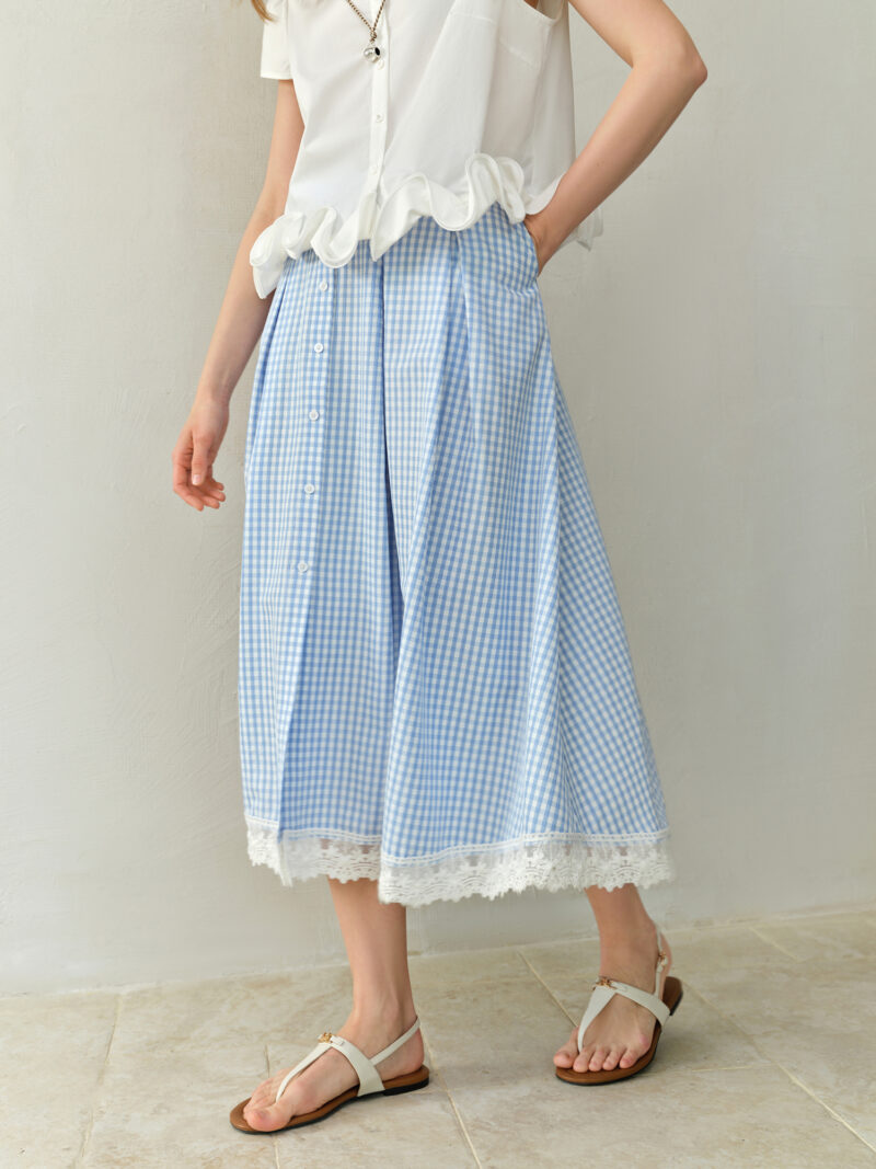 Plus-Size Blue and White Checkered A-Line Skirt - Image 3