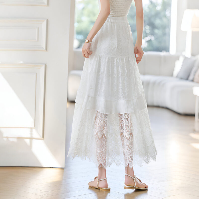 Elegant Lace A-Line Cotton Skirt for Women - Ankle Length, Spring/Summer - Image 3