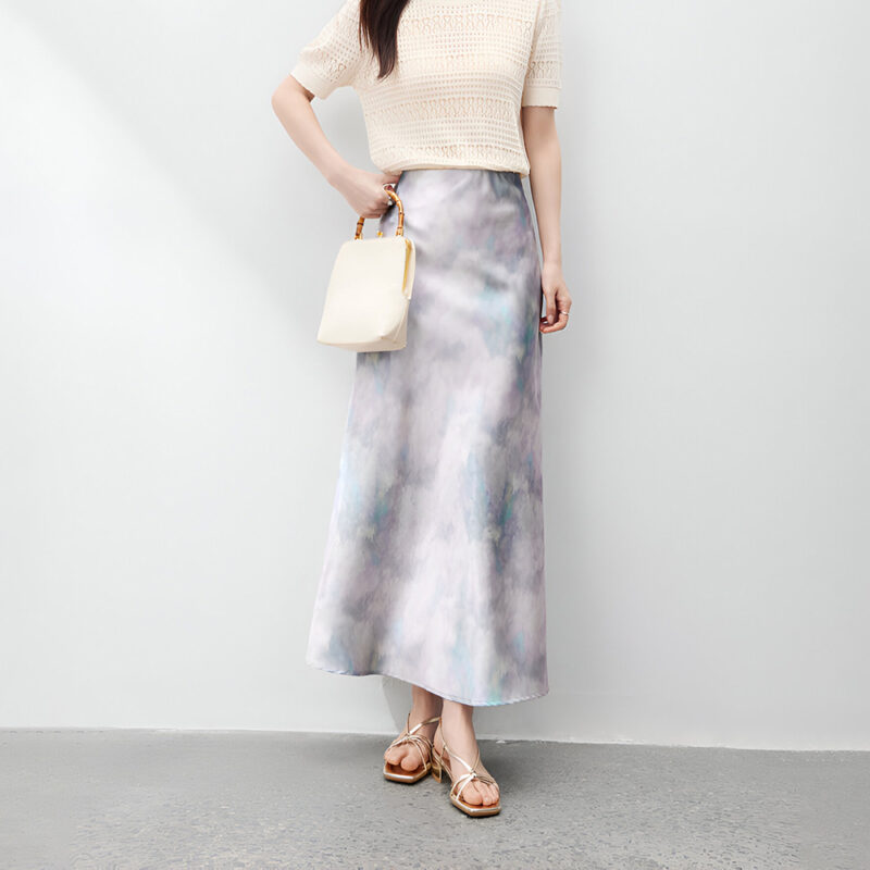 Elegant Summer Mermaid Midi Skirt – High Waist Printed A-Line Style