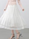 White A-Line Midi Skirt with Lace Details for Women – Perfect for Spring & Summer