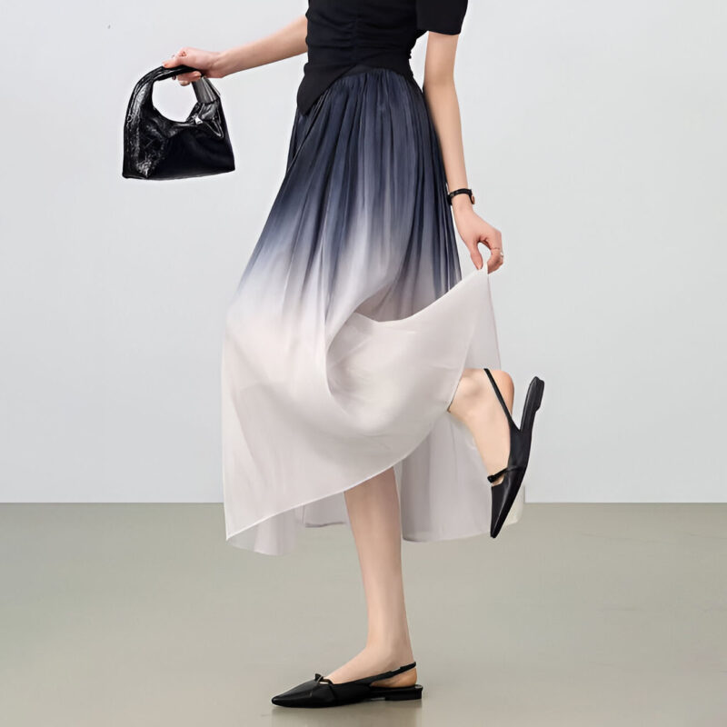 Elegant Gradient A-Line Midi Skirt for Women – Summer High Waist Office Style - Image 6