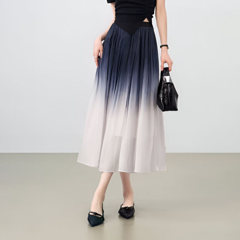 Elegant Gradient A-Line Midi Skirt for Women – Summer High Waist Office Style - Image 5