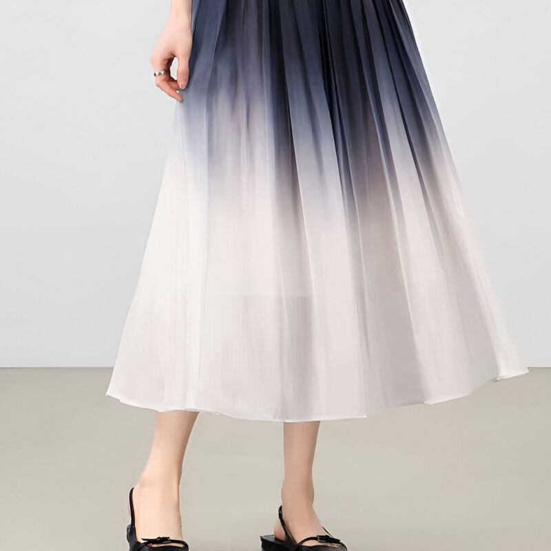 Elegant Gradient A-Line Midi Skirt for Women – Summer High Waist Office Style - Image 7