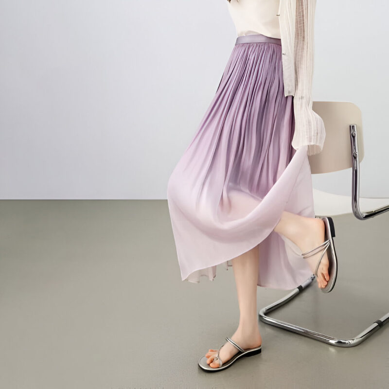 Elegant Gradient A-Line Midi Skirt for Women – Summer High Waist Office Style - Image 4