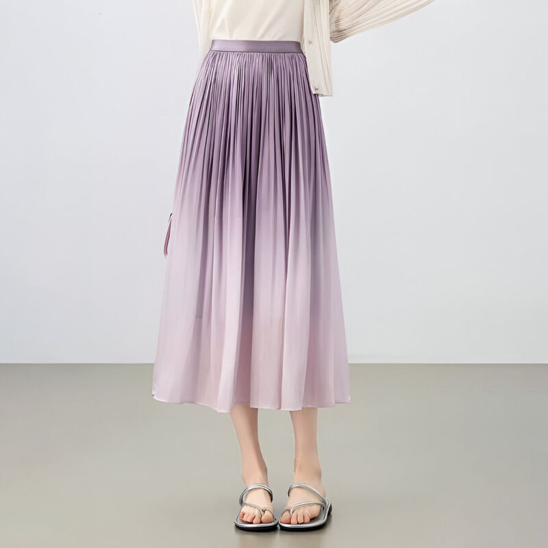Elegant Gradient A-Line Midi Skirt for Women – Summer High Waist Office Style - Image 3