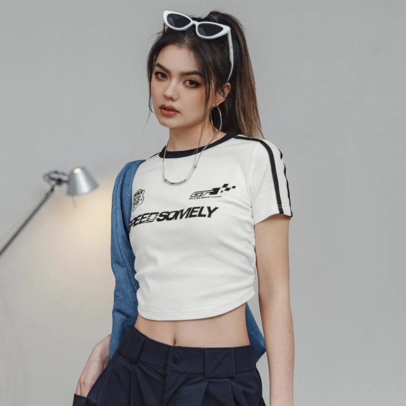 Women's Letter Print Slim Crop T-Shirt