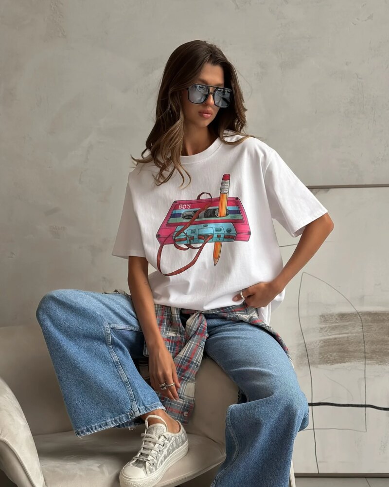 Women's Vintage Geometric Print Cotton T-Shirt – Casual Loose Summer Tee - Image 8