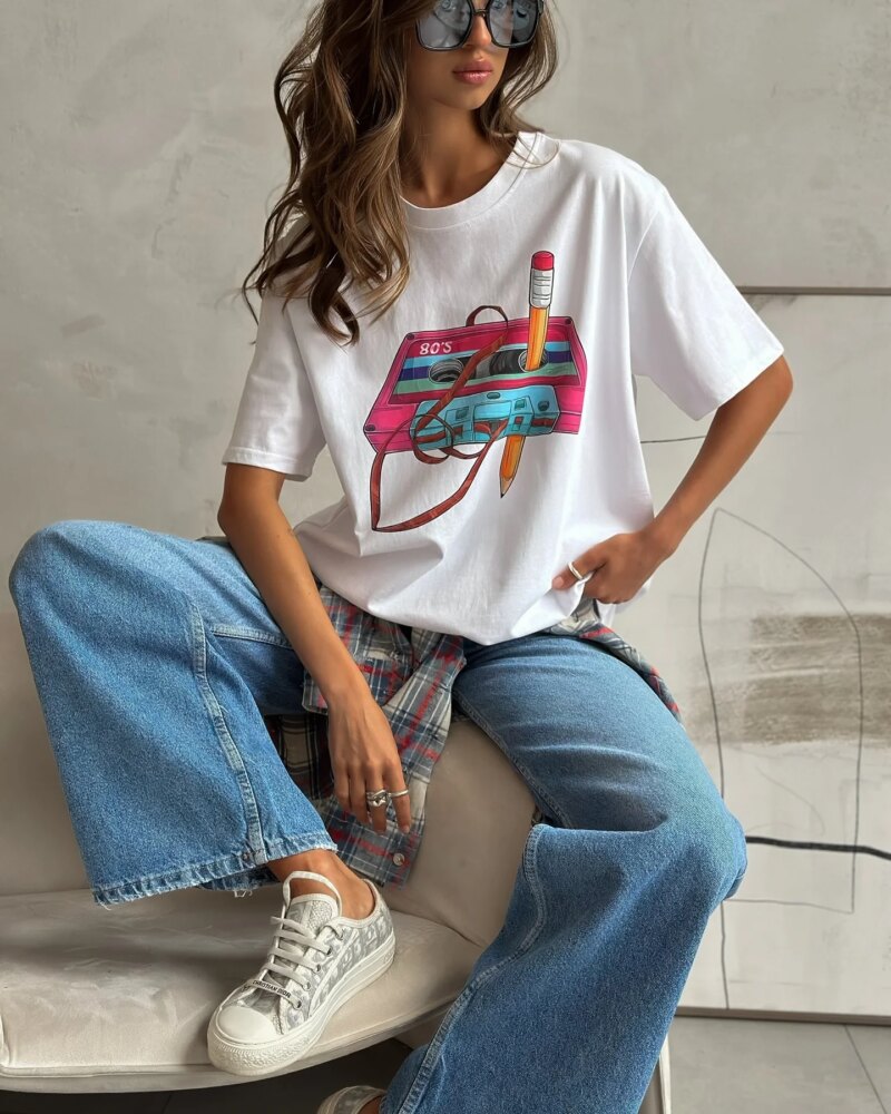 Women's Vintage Geometric Print Cotton T-Shirt – Casual Loose Summer Tee - Image 9