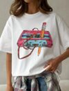 Women's Vintage Geometric Print Cotton T-Shirt – Casual Loose Summer Tee