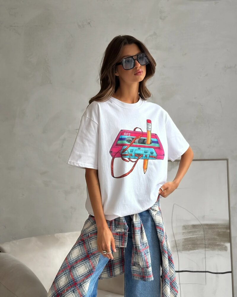 Women's Vintage Geometric Print Cotton T-Shirt – Casual Loose Summer Tee - Image 5