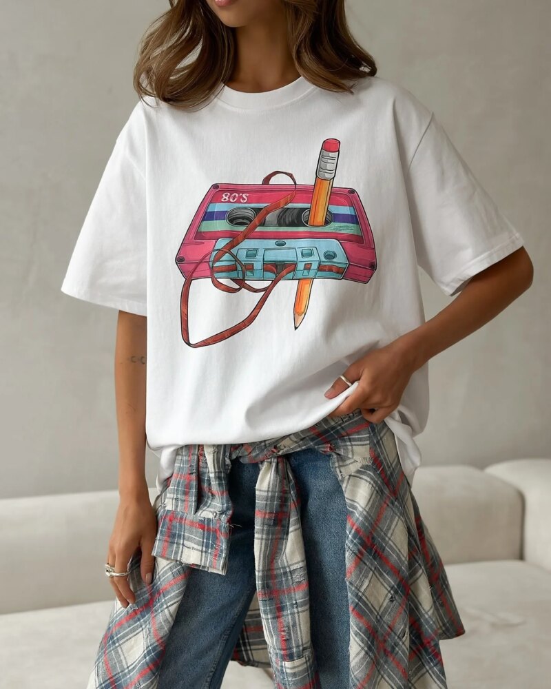 Women's Vintage Geometric Print Cotton T-Shirt – Casual Loose Summer Tee - Image 7