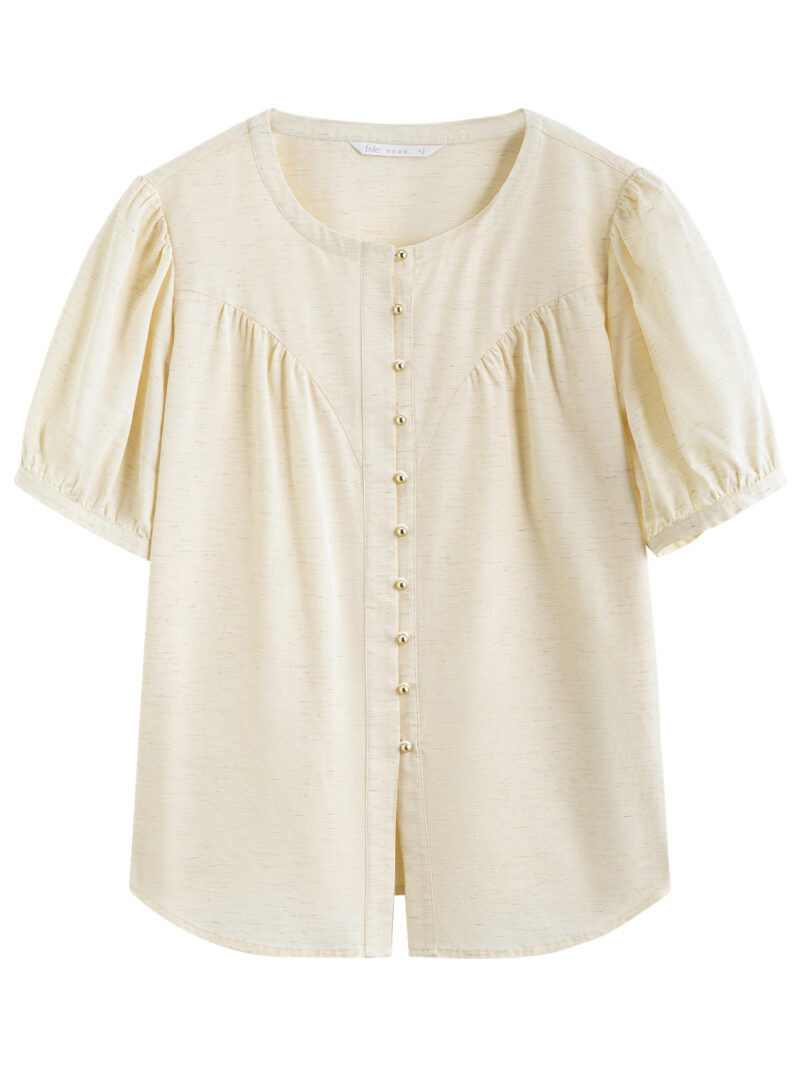 French-Inspired Round Neck Casual Short Sleeve Shirt - Image 6