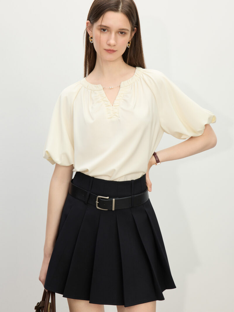 Chic Summer V-Neck Blouse with Billowy Sleeves – Casual & Office Look - Image 2