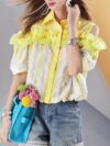 Women's Off Shoulder Striped Ruffle Shirt - Summer Hip Hop Streetwear Top