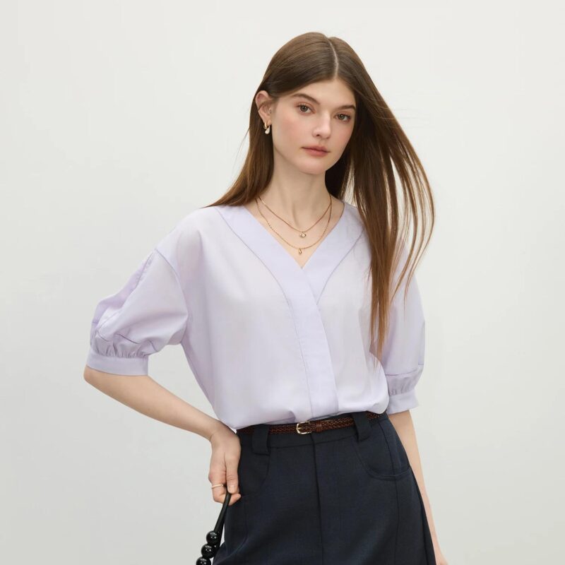Summer V-Neck Linen Blend Shirt for Women